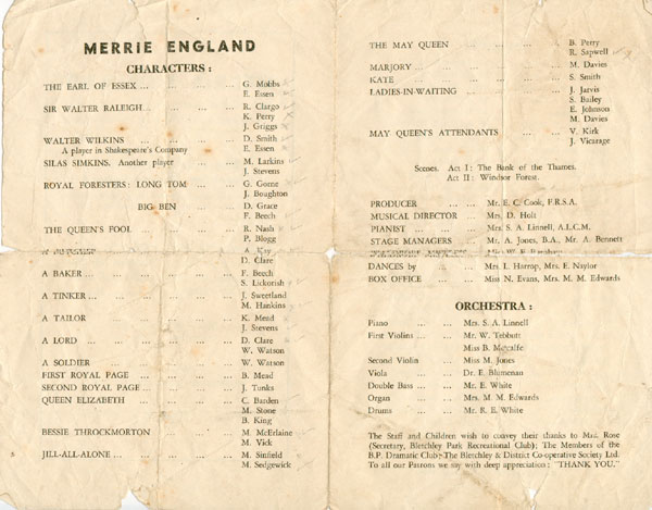 Inside of Merrie England Programme
