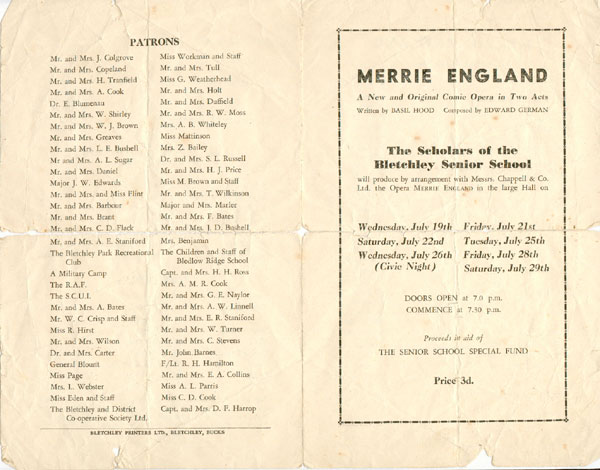 Front and Back of Merrie England programme