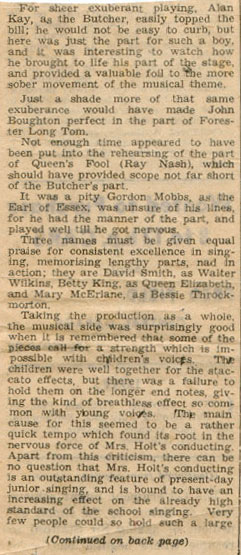 Newspaper clipping of Merrie England performance