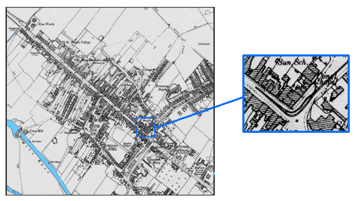 Map of Stony Stratford showing route of tram