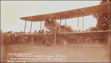 Army areoplane settled near Wolverton August 6th 1914. First aroeplane to settle in the district. Photo Clarke