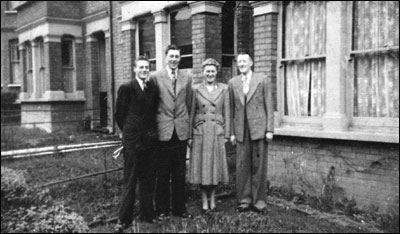 Maurice, Mick, Doris & Mick Paris sen.  outside the Paris grandparent's  home in Harrow-on-the-Hill, London