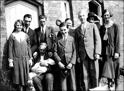 1932 - The Christening Party held at Windy Harbour L- R Emily Stewart, George Stewart, Fred Hitchcock Jun.  Fred Hitchcock holding John Stewart, Tom Mayes, Maria Hitchcock,  ... Berrisford, Mrs. Rex Mayes, Eliza Gladden nee Hitchcock