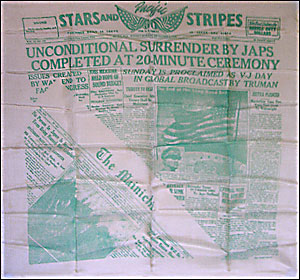 A silk flag commemorating the surrender of Japan