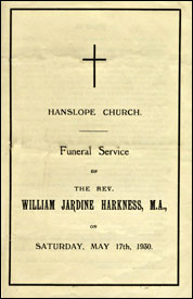 Funeral Service sheet for the Reverend Harkness
