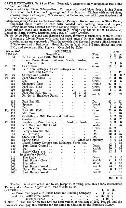 Castlethorpe Estate Sale September 1920 - Lot 1 page 3, Castle Cottages