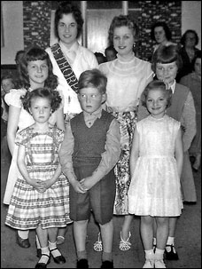 The new "Queen" & her attendants Back row L-R: Maureen Synnott, Carole Keeves Middle row L-R : Lynda Nicholls, Ann Scripps Front row L-R: Elaine White, Charles Sawbridge,  Yvonne Smith