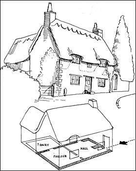 Artist's drawing of Elm Tree Cottage & plan