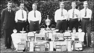 Castlethorpe's "Blakesley" Cup Team Left to right: C. Bywaters, H. Dolling, J. Green J. Rainbow (capt.), C. Harding, J. E. Green