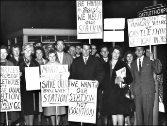 Protesters gathered at Castlethorpe Station