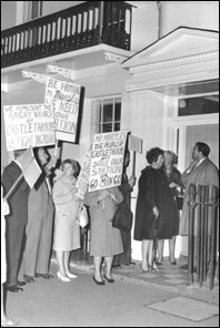 Demonstrators outside Mr. Marples House