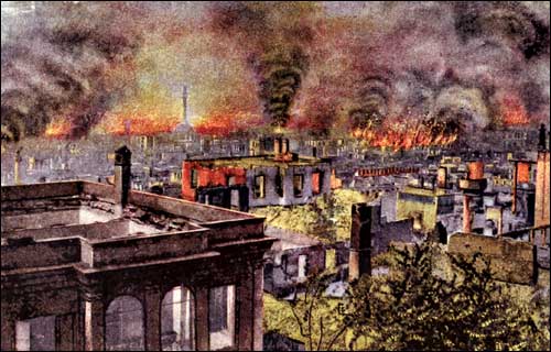 Salonica - Burning part of the high town during World War I