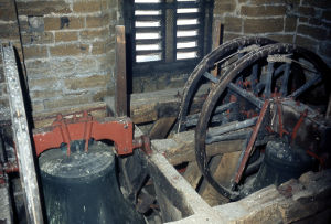 The bells in 1973 in the wooden frame.