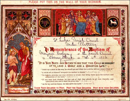 Marjorie Evelyn Maltby baptism certificate
