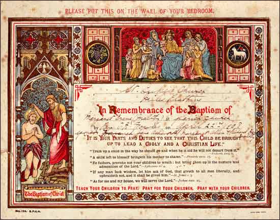 Margaret Irene Maltby baptism certificate