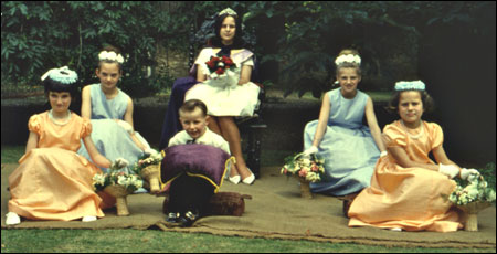 Linda Nicholls with her attendants, Diane West, Susan Keeves, Paul Scripps, Yvonne Smith, Annette Nicholls