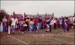 Competitors on the three-legged race.