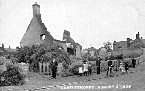 Burnt cottage front street Carrington Arms to the right