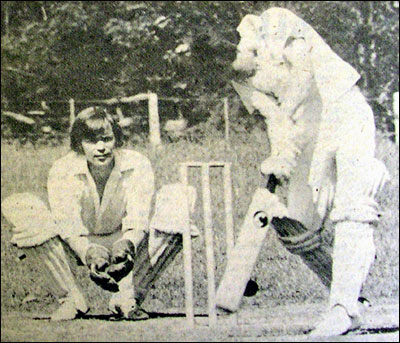 Castlethorpe's Mark Caswell about to lose his wicket after getting an edge