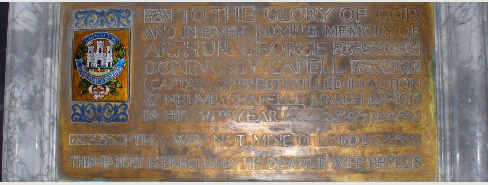 Photograph of Arthur’s memorial in Passenham Church, from IWM War Memorial pages