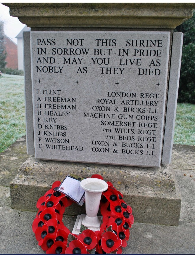 Photograph of the war memorial in the churchyard of St James & St John, Akeley