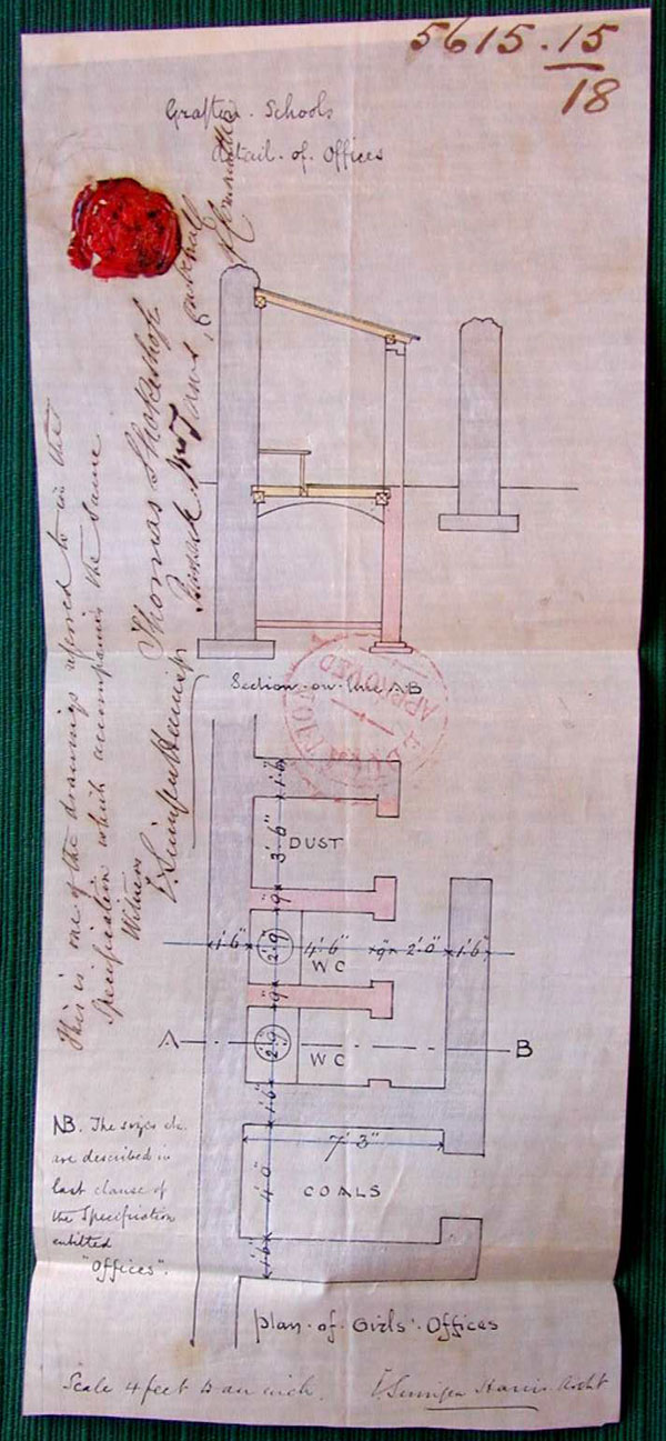 School Plans 1872, detail of "offices"