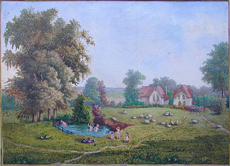 Watercolour of Grafton School by Isabella Sams