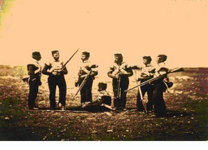 Soldiers of the 68th Regiment of Foot at Sebastopol in ordinary uniform