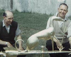 Sid Garrett and Alf Keeves with the church weathervane 1960s