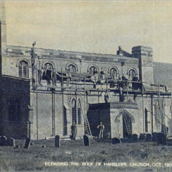 Repair of the church roof after the 1904 lightening strike.