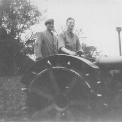 Cecil Wray and Bill Gabel on a Fordson N tractor at Woad Farm c.1950