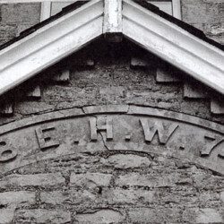 Yew Tree farm 2001, inscribed Edward Hanslope Watts initials and 1874 on the porch gable.