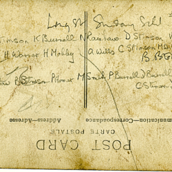 Post card note of Long St. Sunday School names c.1934