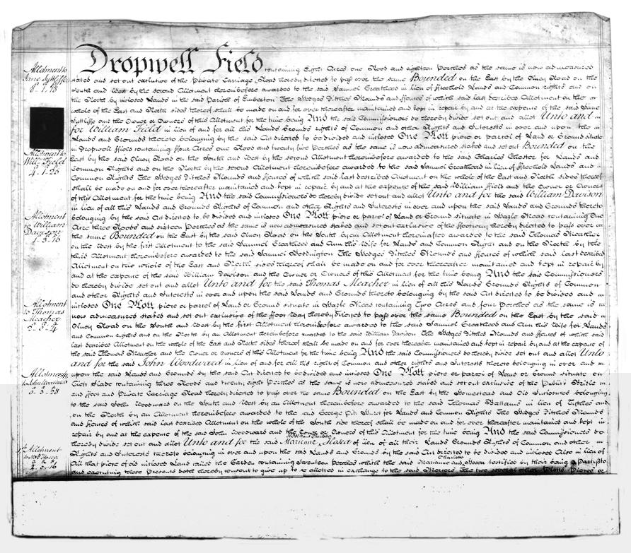 1796 Enclosure Map - Page 23 of the accompanying text describing 6 of the allotments