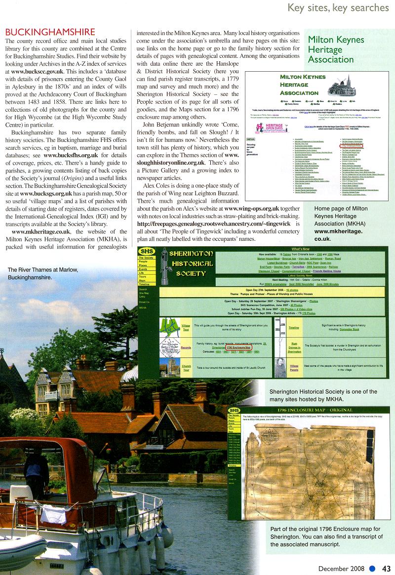 The December 2008 issue of Family Tree magazine featured the SHS website