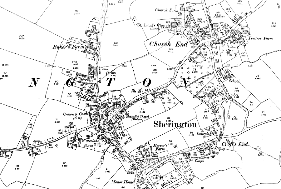25 inch (1:2,500) Ordnance Survey map of Sherington 1900