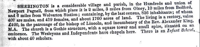 Musson and Craven Directory 1853 - Sherington entry