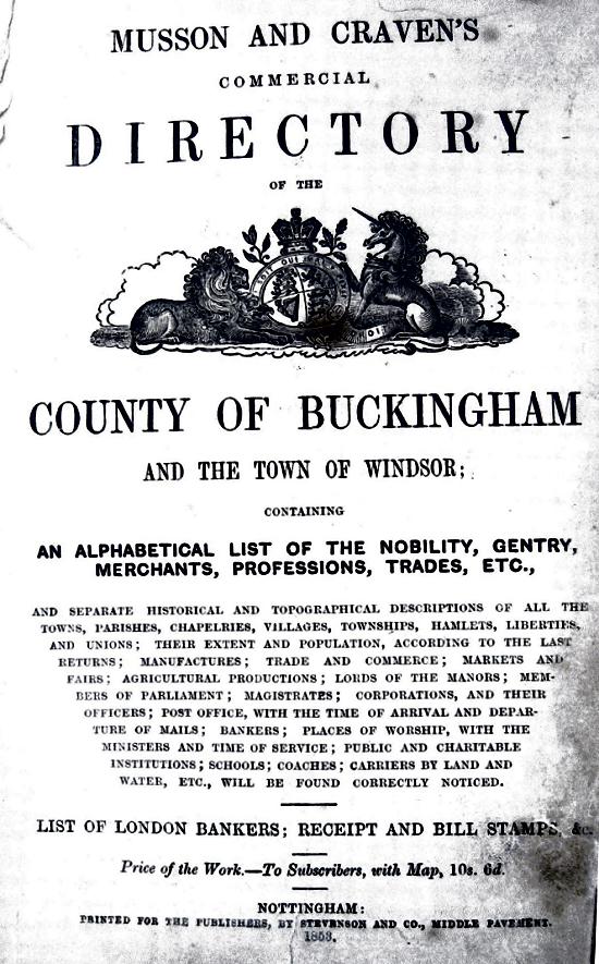 Musson and Craven Directory 1853 - Title page