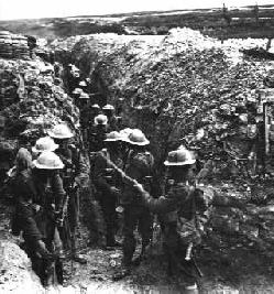 Soldiers in a First World War trench
