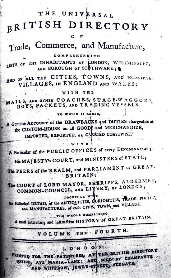 Universal British Directory 1790-8 - Title page from Volume 4