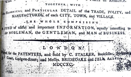 Universal British Directory 1790-8 - Part of the Title page from Volume 1