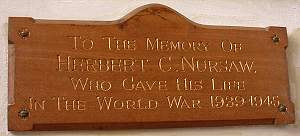 Plaque to the memory of Herbert C Nursaw