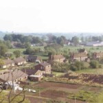 View of Church Road and Carters Close (field) from the top of the Church tower c1970s View of Church Road and Carters Close (field) from the top of the Church tower c1970s