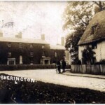 View of the junction of High Street and Crofts End with an ivy covered Manor.
The thatched cottage on the right has not survived