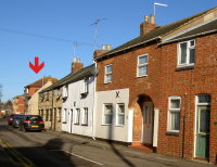 Islington Road, Towcester. The arrow shows the cottage in which David Sharp may have been born.