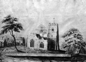 Drawing c1830 now in the collection of the Centre for Buckinghamshire Studies showing the church before restoration with neighbouring cottages.
