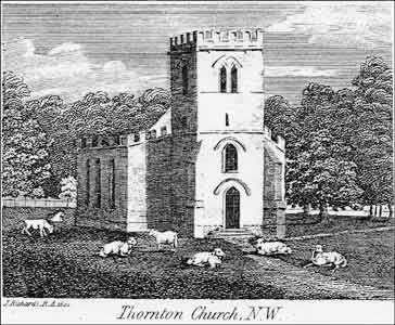 copper plate engraving of Thornton Church 1801