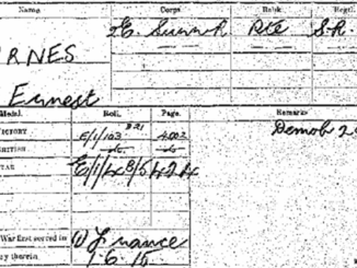 Ernest John Barnes medal card