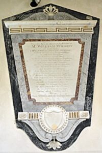 The memorial to William Wright in the north aisle of Aspley church [Beds. Archives]