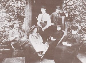 The Burney family outside the Rectory. Lt.-Col. Henry Burney on the left. Just after his father's death in 1893, as the ladies are in mourning. From the book "Wavendon as it Was".